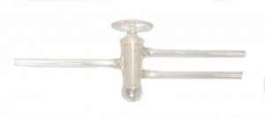 Three-Way Double Oblique Stopcock with Solid Glass Plug and Vacuum Chamber